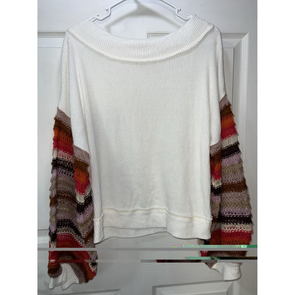 We The Free | Free People Striped Knit Balloon Sleeve Sweater Size Small - Picture 1 of 7